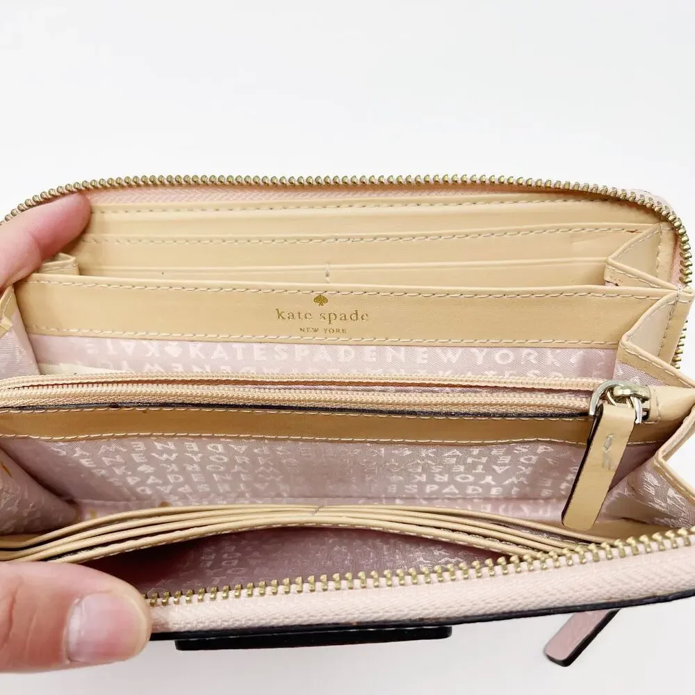Kate Spade Light Pink Neda Wellesley Leather Wallet Zip Top Closure Zip Pockets